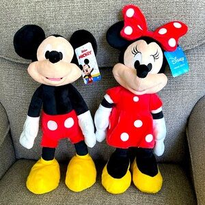 NWT DISNEY MICKEY MOUSE & MINNIE PLUSH DOLL SET 15 INCH STUFFED ANIMAL JUST PLAY